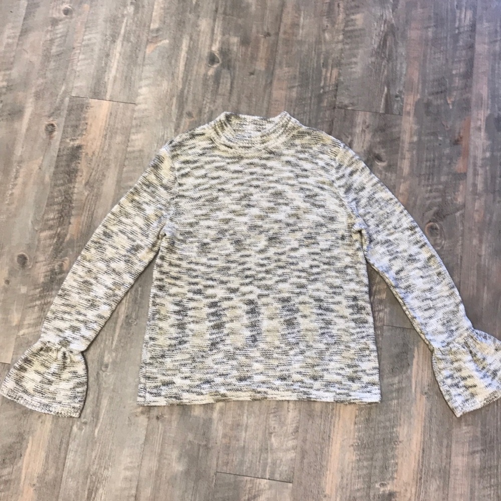Lilla P White and Gold Cutout Bell Sleeve Top